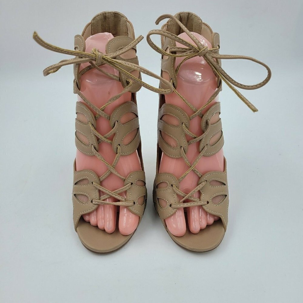 New Look Chic Lace-Up Caged Stiletto Booties Tan Natural Size US 7 / EU 37 Wide - Picture 2 of 10